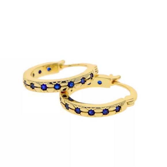FIVE AND TWO 18K GOLD HOOPS DIAMOND CUT SAPPHIRE CRYSTALS STARBURST HOOPS NWT - Picture 12 of 15